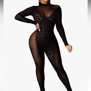 Mesh Leopard Bodycon Jumpsuit